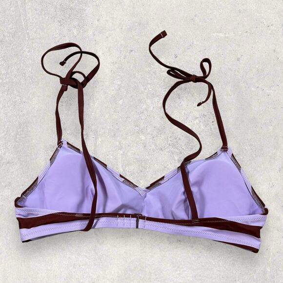 Aerie Swim V Scoop Neck Tie Strap Bikini Top Women’s Medium Purple Stripe - NWOT - Picture 2 of 4